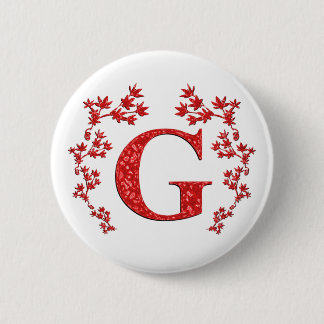 Monogram Letter G Red Leaves Ronde Button 5,7 Cm