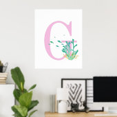 Monogram Letter G Roze Blauwgroen koraal Poster (Thuiskantoor)