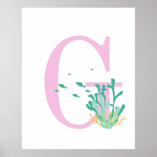 Monogram Letter G Roze Teal Koraal Vis Poster