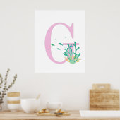 Monogram Letter G Roze Teal Koraal Vis Poster (Keuken)