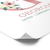 Monogram Letter G Roze Waterverf Floral Nursery Poster (Hoek)