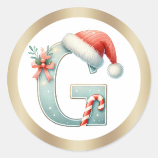 Monogram letter G, Santa hat Kerst sticker