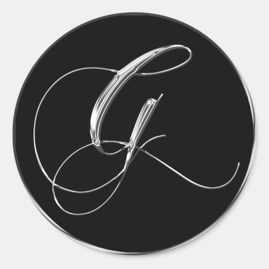 Monogram Letter G Sliver op Black Wedding Seal Ronde Sticker (Voorkant)