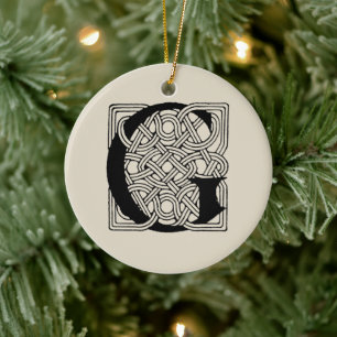Monogram Letter G Vintage Keltische Knoopprint Keramisch Ornament