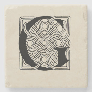 Monogram Letter G Vintage Keltische Knoopprint Stenen Onderzetter
