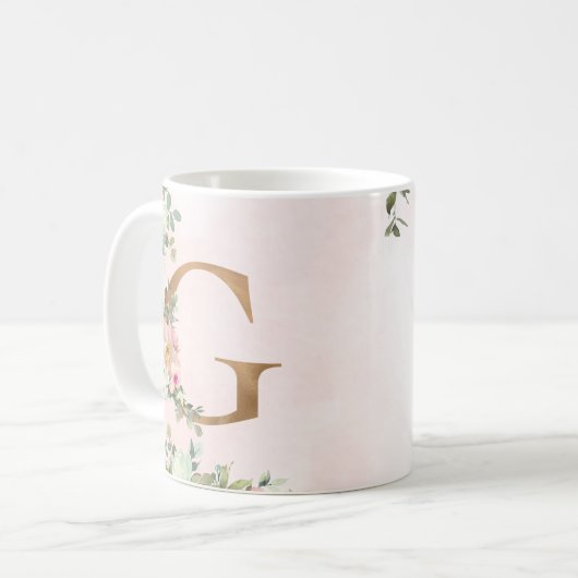 Monogram Letter G Waterverf Floral Coffee Mok (Voorkant links)