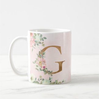 Monogram Letter G Waterverf Floral Coffee Mok