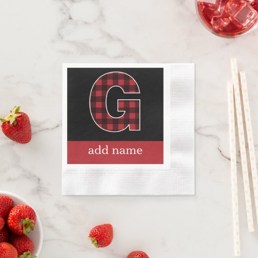 Monogram Letter G - Zwart en rood buffel Servetten (Insitu)