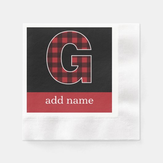 Monogram Letter G - Zwart en rood buffel Servetten (Voorkant)