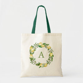 Monogram Letter Green Yellow Lemon Dames Girly Tote Bag
