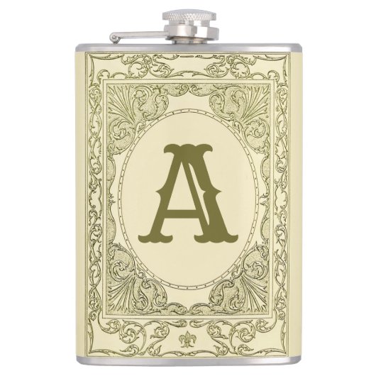  monogram letter grens groen Victoriaans Heupfles (Voorkant)