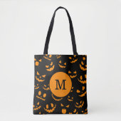 Monogram Letter Griezelige Jack O Lantern Gezichte Tote Bag (Voorkant)