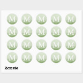 Monogram Letter Groene Waterverf Ombre Ronde Sticker (Vel)