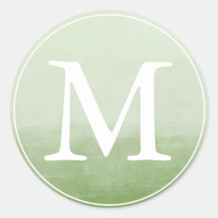 Monogram Letter Groene Waterverf Ombre Ronde Sticker