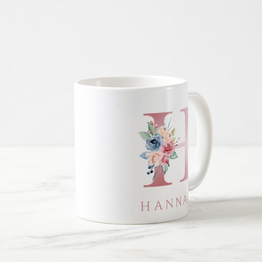 Monogram Letter H Floral Waterverf Koffie Mok (Voorkant rechts)