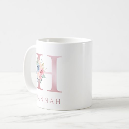 Monogram Letter H Floral Waterverf Koffie Mok (Voorkant links)