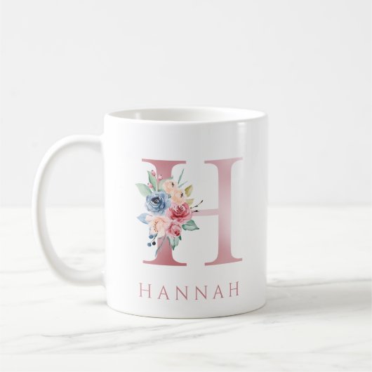 Monogram Letter H Floral Waterverf Koffie Mok (Links)