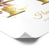 Monogram Letter H Gold Foil & Pink Floral Nursery Poster (Hoek)