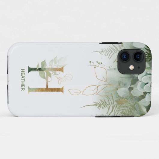 Monogram Letter H Greenery Hoesje-Mate iPhone Case (Achterkant (horizontaal))