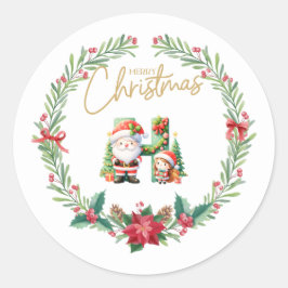 Monogram letter H, Kerstkrans w / Sinterklaas Ronde Sticker
