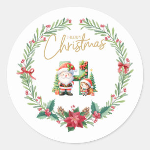 Monogram letter H, Kerstkrans w / Sinterklaas Ronde Sticker