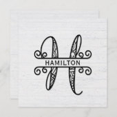 Monogram letter H met familienaam Notitiekaartje (Voorkant / Achterkant)