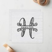 Monogram letter H met familienaam Notitiekaartje (Voorkant / Achterkant in situ)