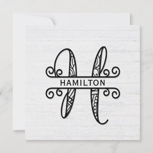Monogram letter H met familienaam Notitiekaartje (Voorkant)