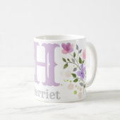 Monogram Letter H & Naam met Bloemen Koffiemok (Voorkant rechts)