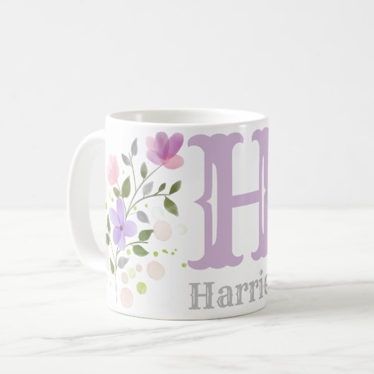 Monogram Letter H & Naam met Bloemen Koffiemok (Voorkant links)