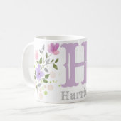 Monogram Letter H & Name met Flowers Koffiemok (Voorkant links)