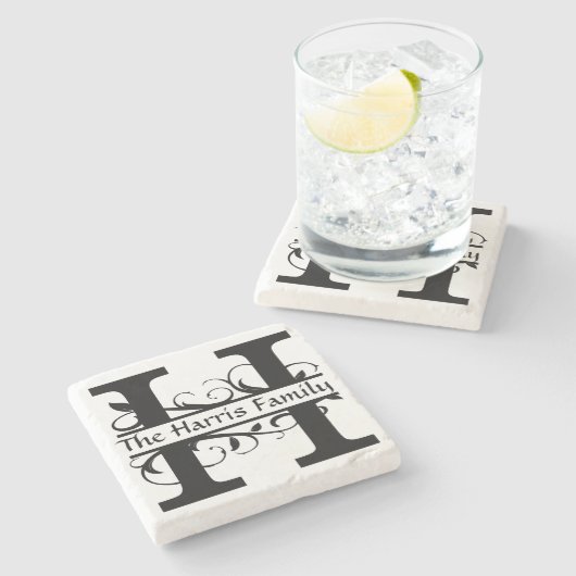 Monogram Letter H Persoonlijk Stone Onderzetter (Zijkant)