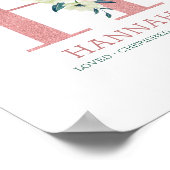 Monogram Letter H Roze Waterverf Bloemenkinderkame Poster (Hoek)