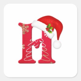 Monogram letter H, Santa hat Kerst sticker