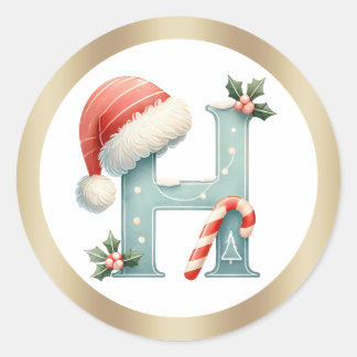 Monogram letter H, Santa hat Kerst sticker