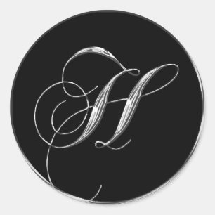 Monogram Letter H Sliver op zwarte bruiloft Ronde Sticker