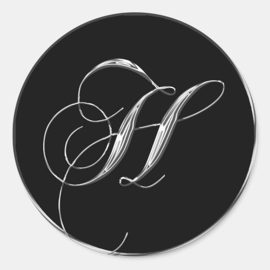 Monogram Letter H Sliver op zwarte bruiloft Ronde Sticker (Voorkant)