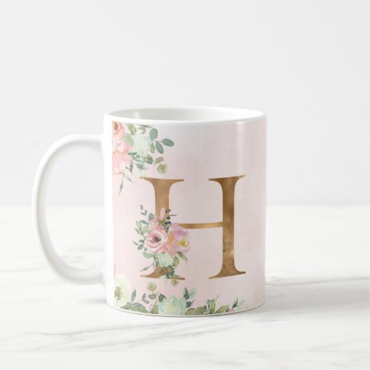 Monogram Letter H Waterverf Floral Coffee Mok (Links)