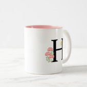 Monogram Letter H Waterverf Roze bloemen Illustrat Tweekleurige Koffiemok (Voorkant rechts)