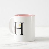 Monogram Letter H Waterverf Roze bloemen Illustrat Tweekleurige Koffiemok (Voorkant links)