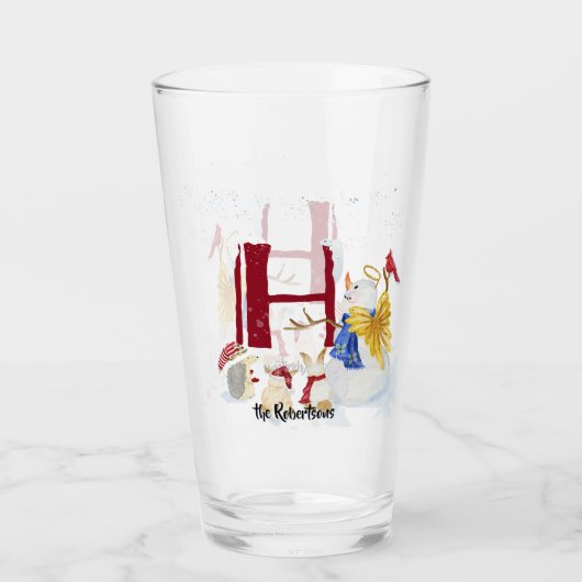 Monogram Letter H Winter Trees Kerstmis Snowman Glas (Voorkant)