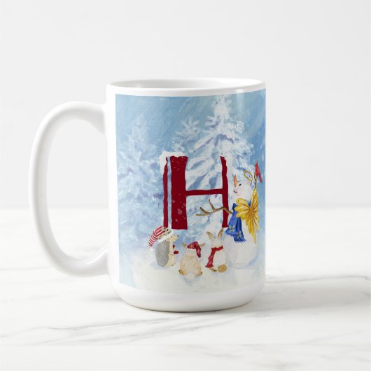 Monogram Letter H Winter Trees Kerstmis Snowman Koffiemok (Links)