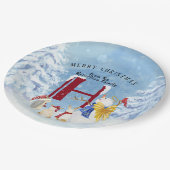 Monogram Letter H Winter Trees Kerstmis Snowman Papieren Bordje (Gekanteld)