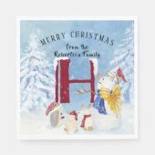 Monogram Letter H Winter Trees Kerstmis Snowman Servet (Voorkant)