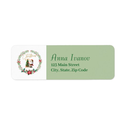 Monogram Letter I Christmas Wreath w / Santa Claus Etiket (Voorkant)