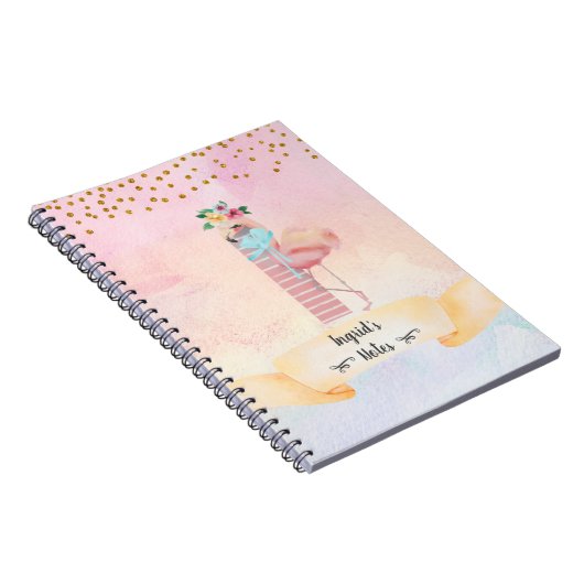 Monogram Letter I Flamingo Girl Daily Studies Notitieboek (Rechterzijde)