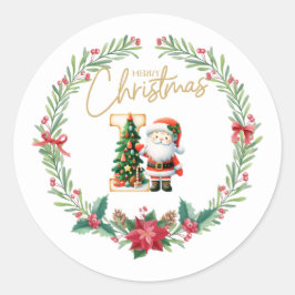 Monogram letter I, Kerstkrans w / Sinterklaas Ronde Sticker