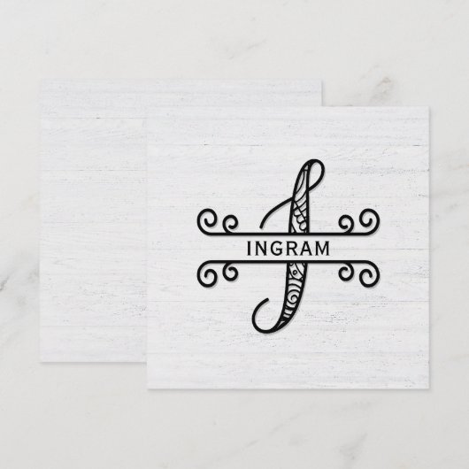 Monogram Letter I met Kaart gezinspenaam Note Notitiekaartje (Voorkant / Achterkant)