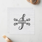 Monogram Letter I met Kaart gezinspenaam Note Notitiekaartje (Voorkant / Achterkant in situ)