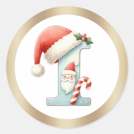 Monogram letter I, Santa hat Kerst sticker